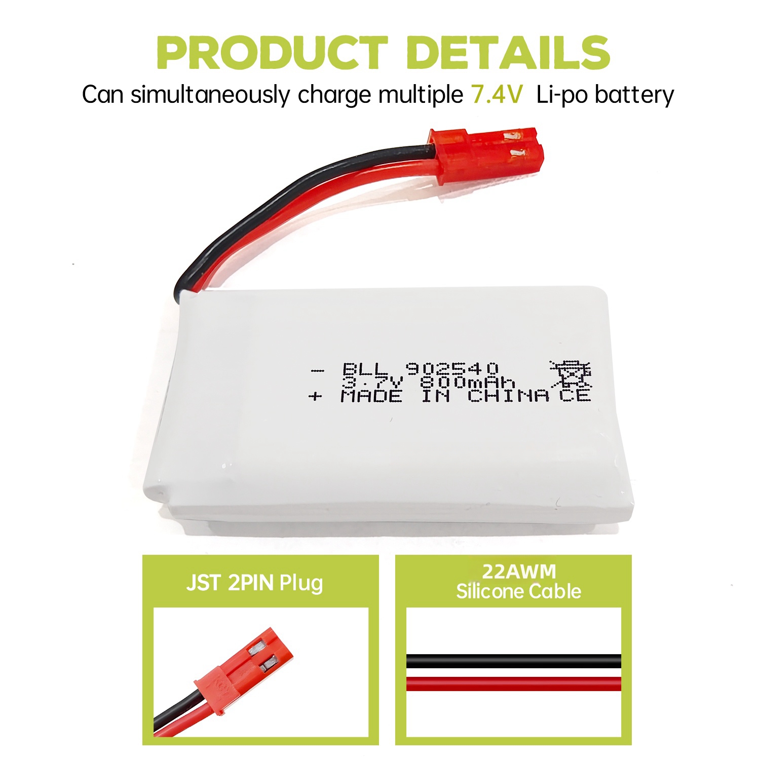 2PCS 3.7V 800mAh Lipo Battery  - مراجعة Drone Mjx Rc وسعره