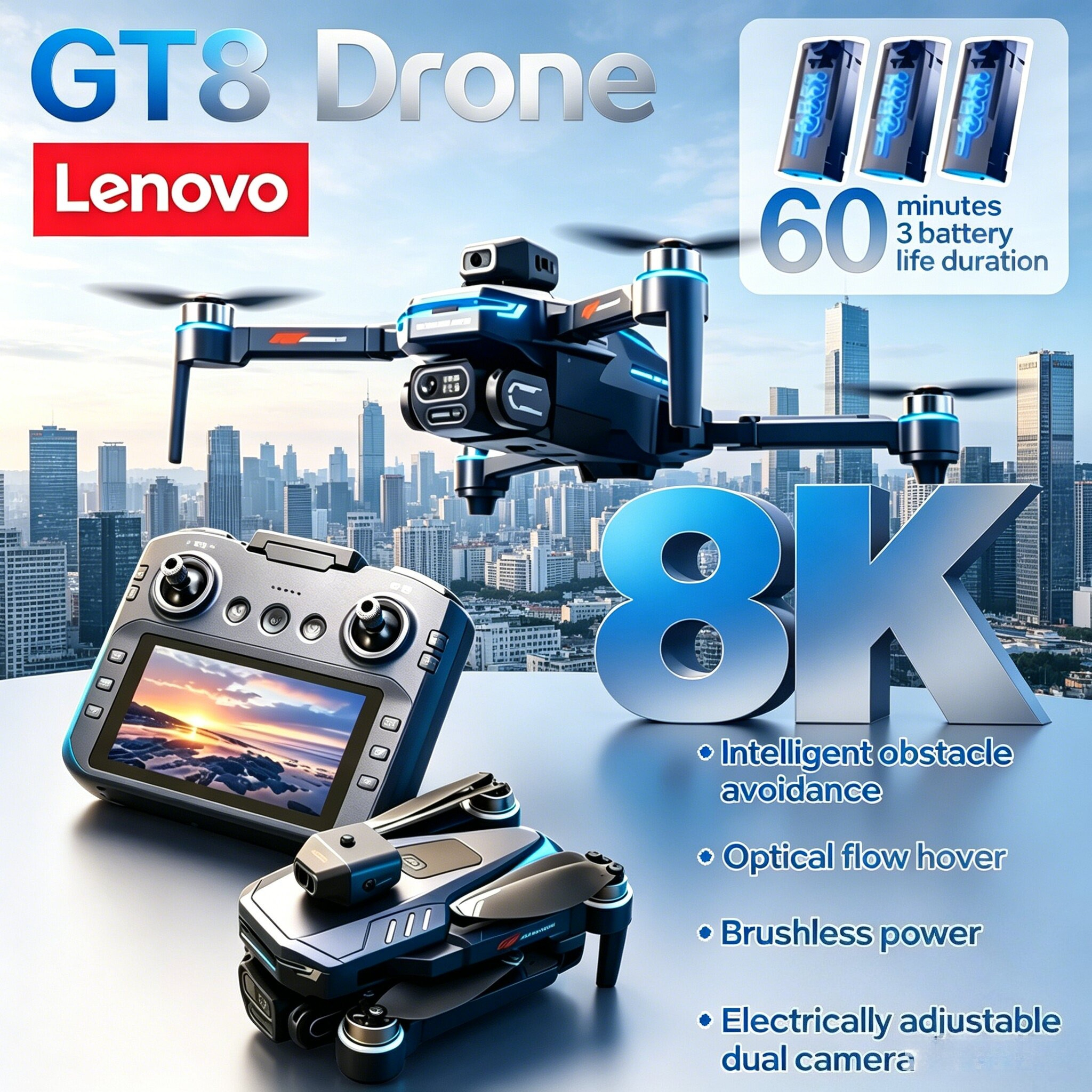 Lenovo GT8 8K HD Dual Camera F - مراجعة Drone Gt8 Rc وسعره