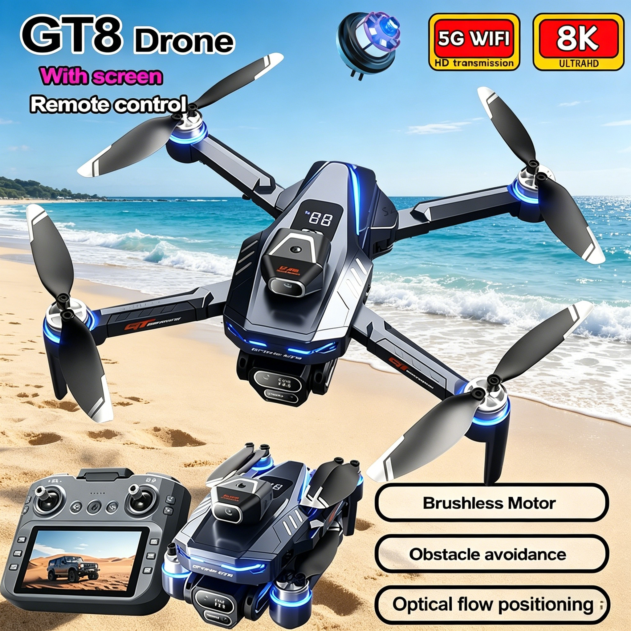 New Drone GT8 8K Professional  - مراجعة Drone Gt8 Rc وسعره